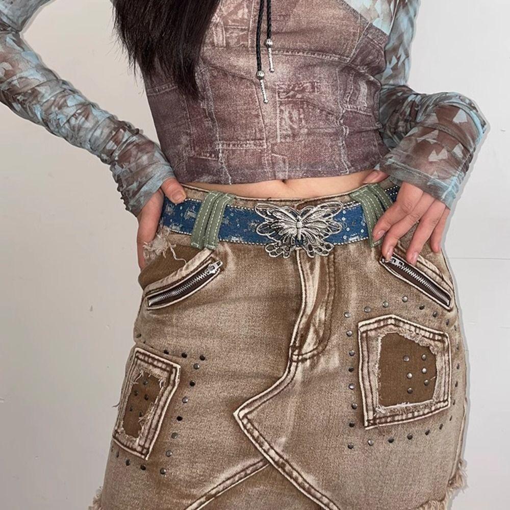 Rhinestone Butterfly Buckle Waist Belt Sweet Women's Waist Belt Clothing Accessories