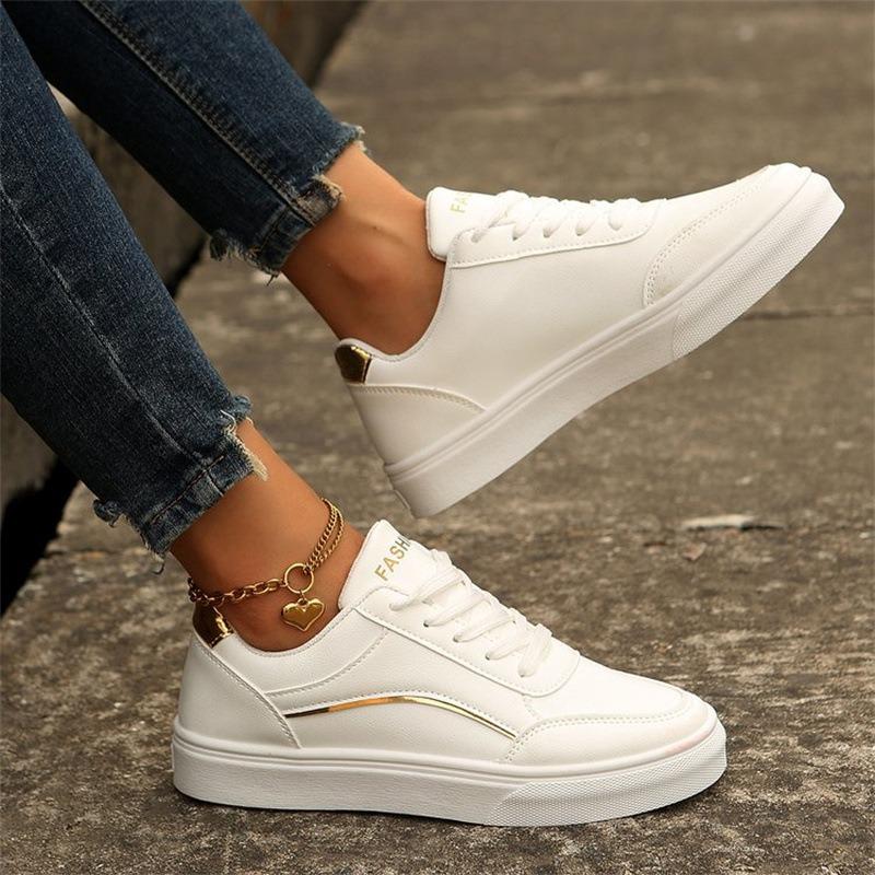 New versatile lace-up low-top little white shoes women's sports flat-soled thick-soled leather board shoes