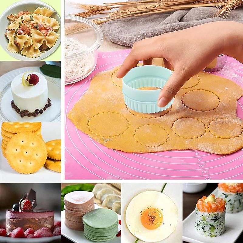 8Pcs/Set Cookie Cutters Plastic Cupcake Round Biscuit Cutters Light Green Wave Doublesided Cookie Tool DIY Cookie Dough Cutters
