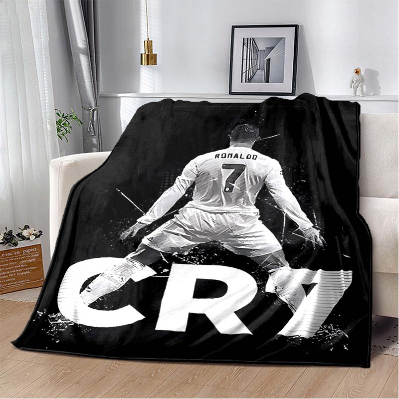 Portugal Ronaldo No.7 Print Flannel Throw Blanket Soft Warm Sofa Bed Cover For Football Fans Kids Teens
