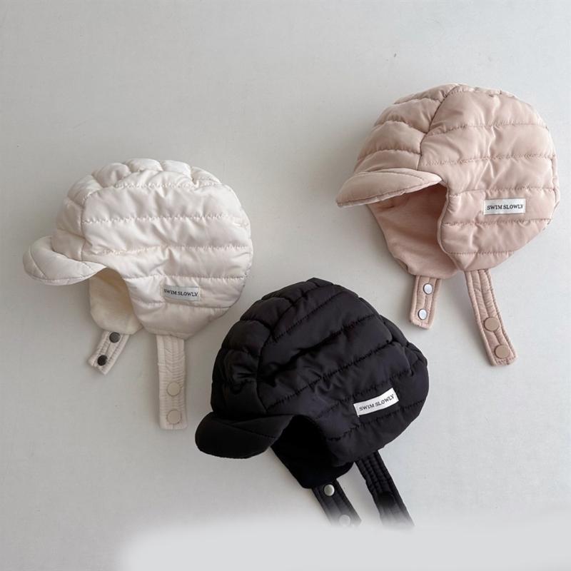 Stylish Baby Hat Autumn Winter Warm Pilot Beanie Cap Cotton Earflap Bonnet Hat Solid Windproof Headwear for 1-4 Years