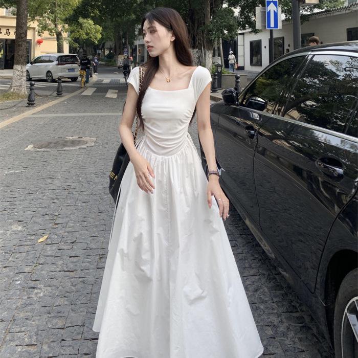 

Минималистичное трендовое летнее платье-жилет для женщин: Плиссировка «рыбья кость», приталенная, юбка средней длины S белый