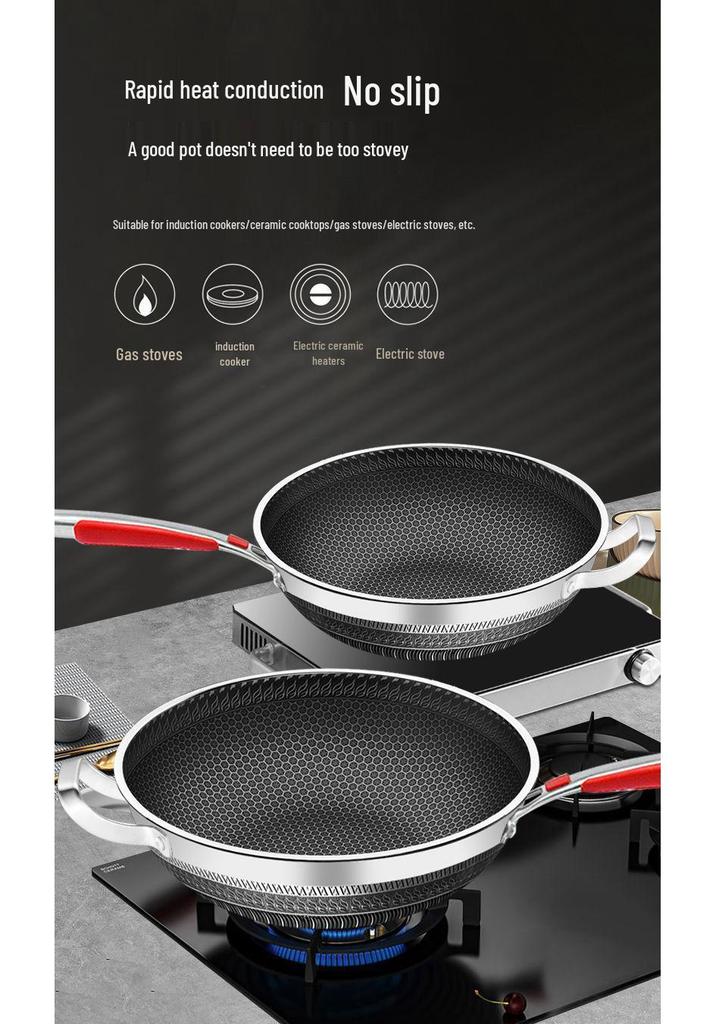 Cross-border Non-stick Food-grade Stainless Steel Double-sided Oil-free Medical-grade Wok