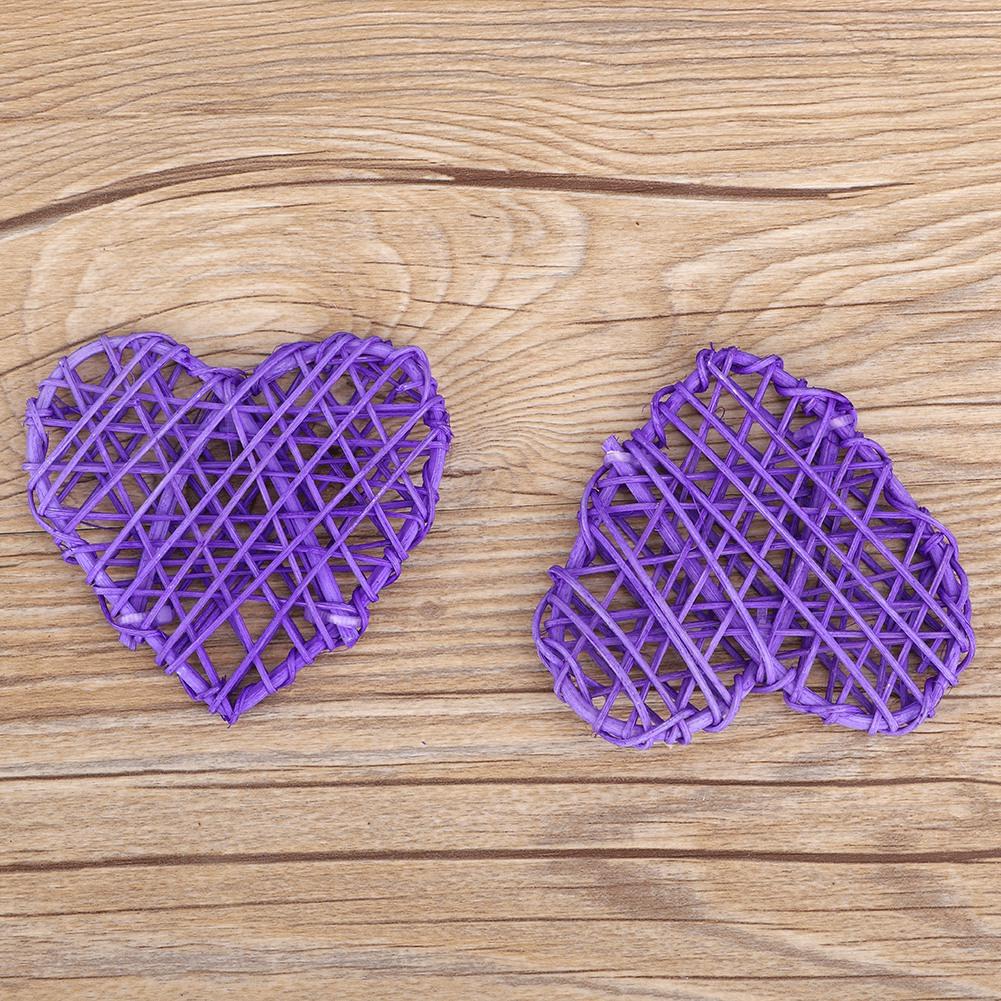 6Pcs DIY Decorative Heart Shaped Rattan Ball Ornament Wedding Party Decoration (Purple)