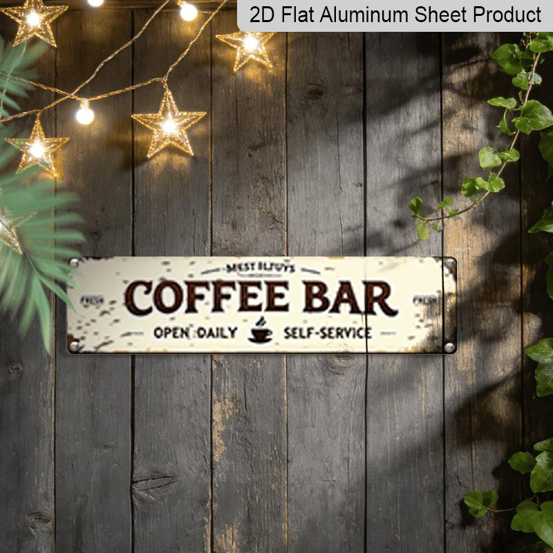 2D Flat - 1pc of Metal Signage Measuring 15.7X3.94 Inches, Featuring A Rustic Coffee Bar Design. This Vintage 2D Flat Print Metal Wall Art Is Perfect