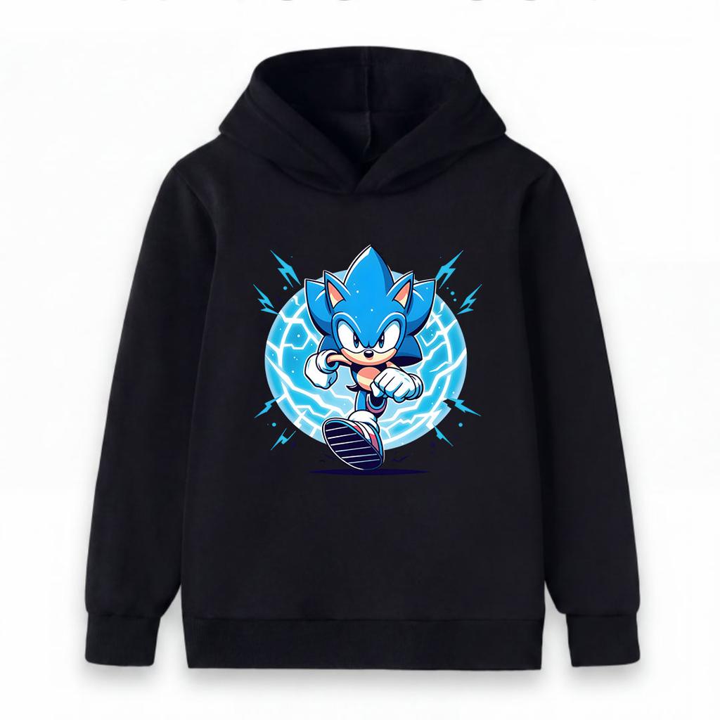 Kids Boys Girls Casual Pullover Hoodie, Cute Blue Speed Hedgehog Print Warm Lightweight Long Sleeve Hooded Sweatshirt for Daily Wear School