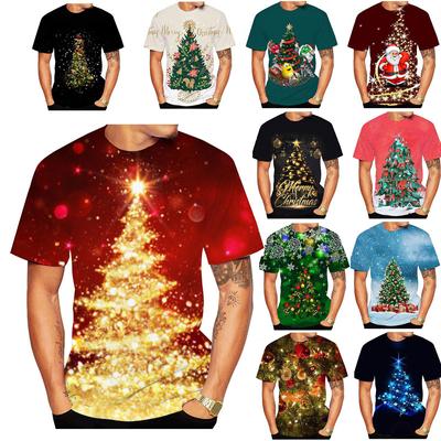 Maglietta estiva da uomo con stampa 3D, manica corta, unisex, casual, a tema natalizio, con albero di Natale.
