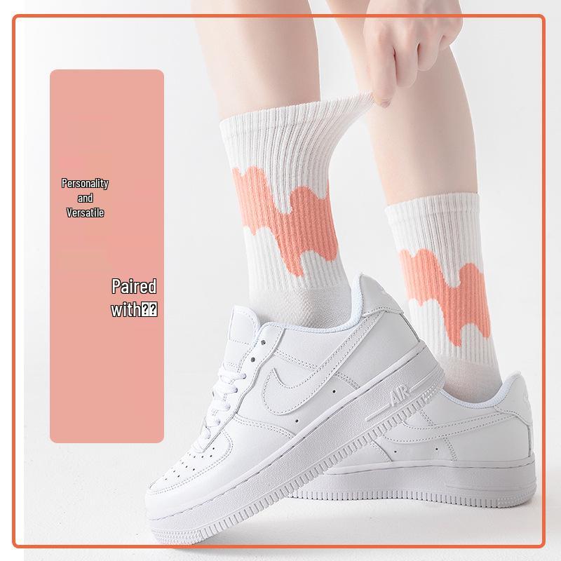 Trendy Mid-Calf Pure Cotton Sports Socks - Anti-Odor, High Waist, Perfect for Spring and Autumn, Ideal Match for White Shoes