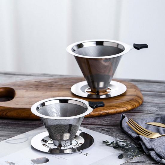 Stainless Steel Pour Over Coffee Filter Fine Mesh Double Layer Reusable Coffee Dripper Paperless Drip Cone Brewer