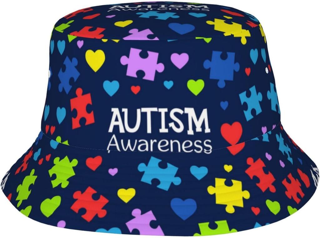 Autism Hats Funny Cute Autism Awareness Print Bucket Hat Summer Travel Beach Fisherman Hat For Women And Men 00003
