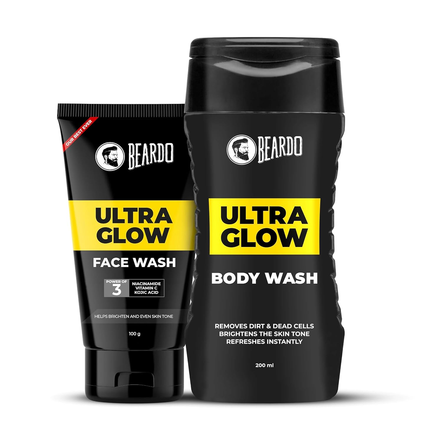 Beardo Ultra Glow Bodywash 200ml & Facewash 100g Duo Set for Hydrated, Brightening and Glowing Skin