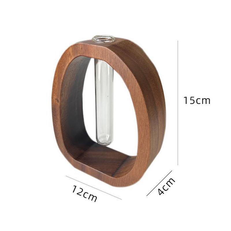 Solid Walnut Frame Hydroponic Glass Vase Modern Water Planter for Desk Flower Arrangement Flowerpot for Home Hotel Decor