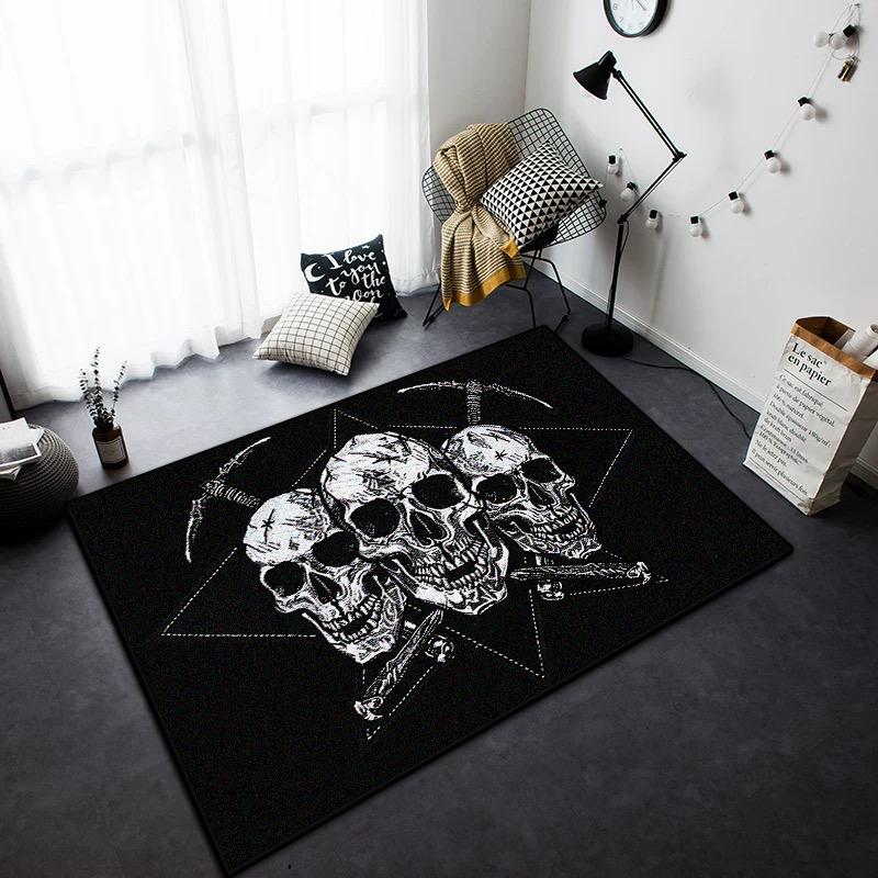 Black White Skull Style Carpet for Living Room Home Decoration Bedroom Bedside Fluffy Soft Rug Lounge Coffee Tables Non-slip Mat