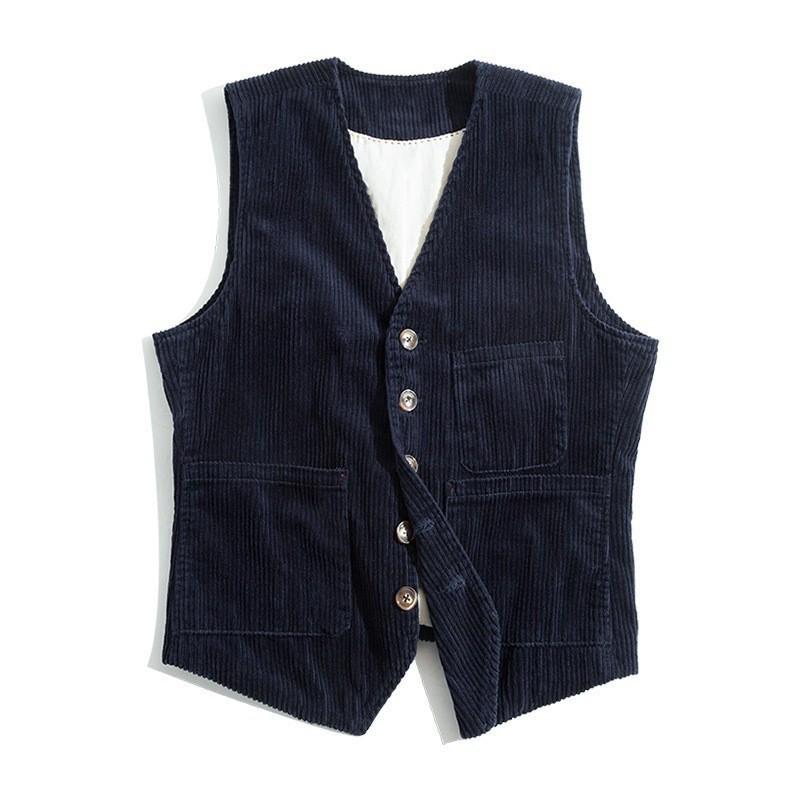 Men's Corduroy Patchwork Vest - Spring/Autumn Single-Breasted Solid Color Jacket