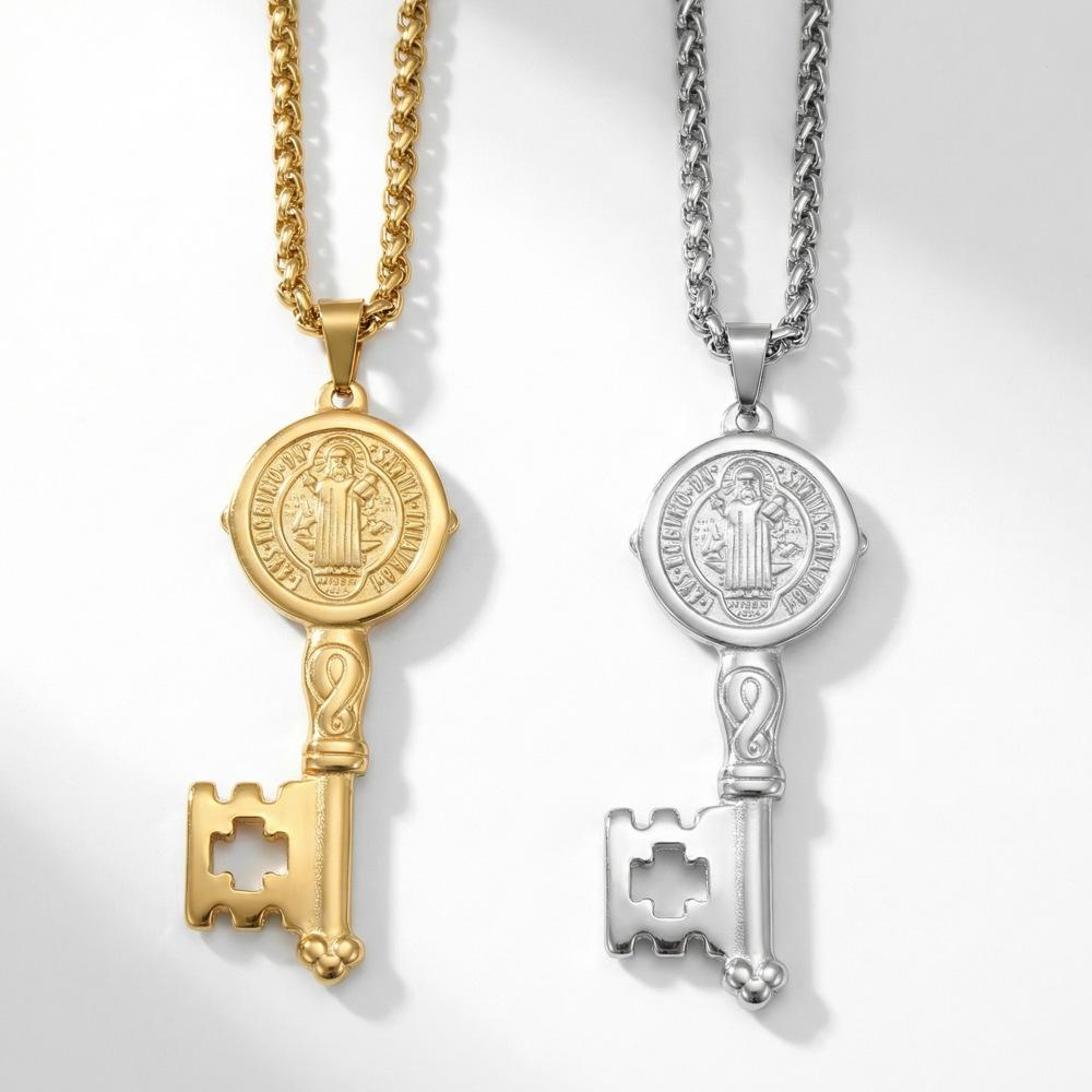 European American Punk Retro Titanium Steel Saint Santiago Key Necklace Pendant