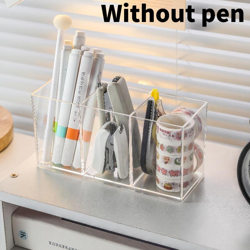 Large Capacity Acrylic Pen Holder - Multi-Function Transparent Divided Storage Box, Desktop Stationery Organizer