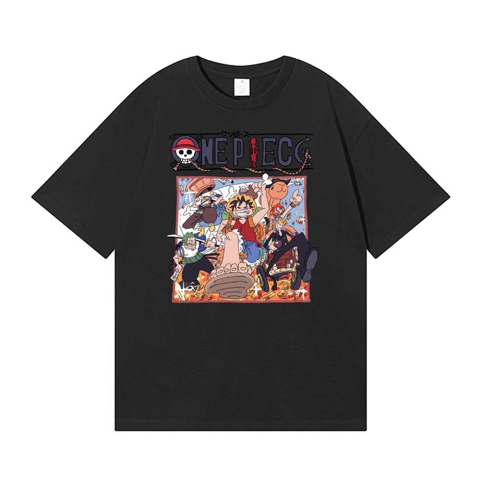 One Piece Straw Hat Pirates Group Anime Graphic Tshirt Unisex Streetwear Casual Cotton Oversized Oneck Tee