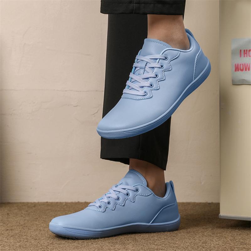 Sapatos Descalços de Biqueira Larga para Mulheres Homens Sapatos Casuais de Couro PU Tênis Zero Drop Outdoor Sapatos de Caminhada Masculinos