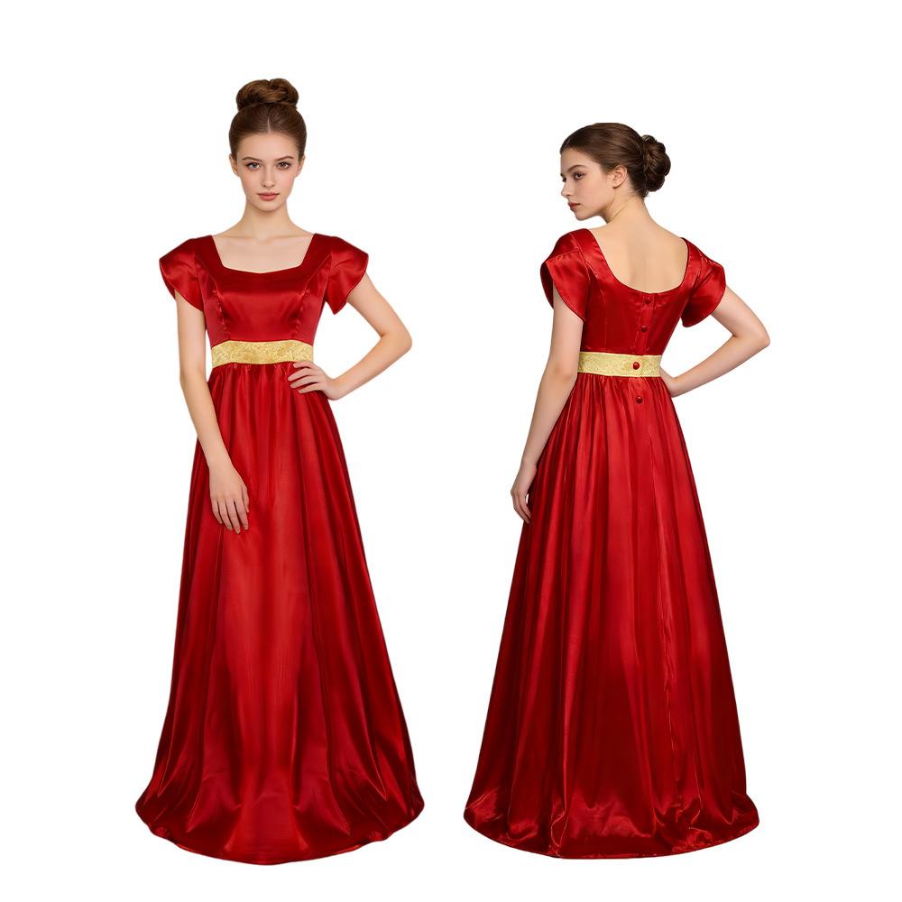 Bridgeton Regency Dress Silk Satin Bubble Sleeve Long Dress Halloween Victorian Cosplay Dress