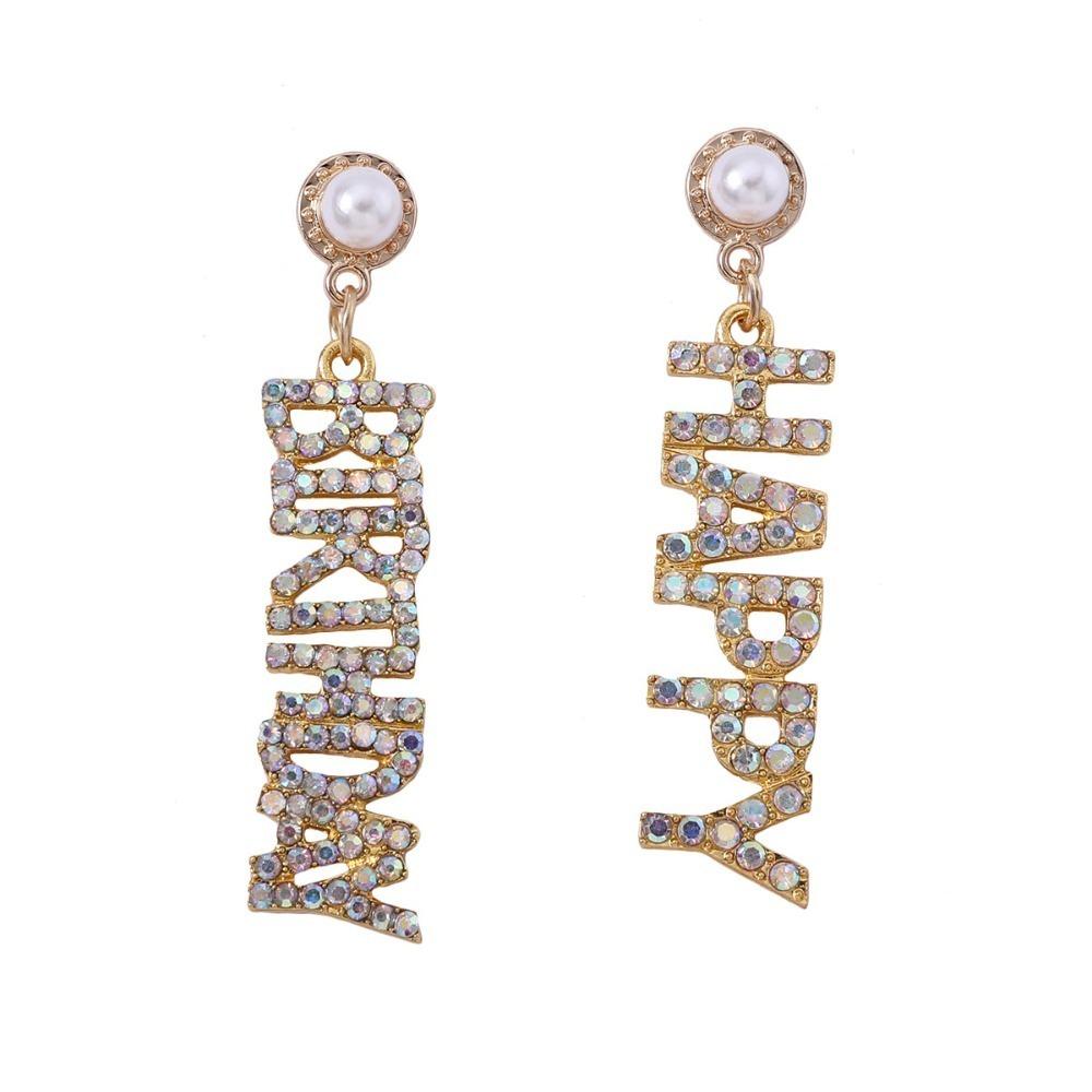 

Rhinestone Birthday Stud Earrings Aesthetic Crystal Party Earrings Birthday Party белый