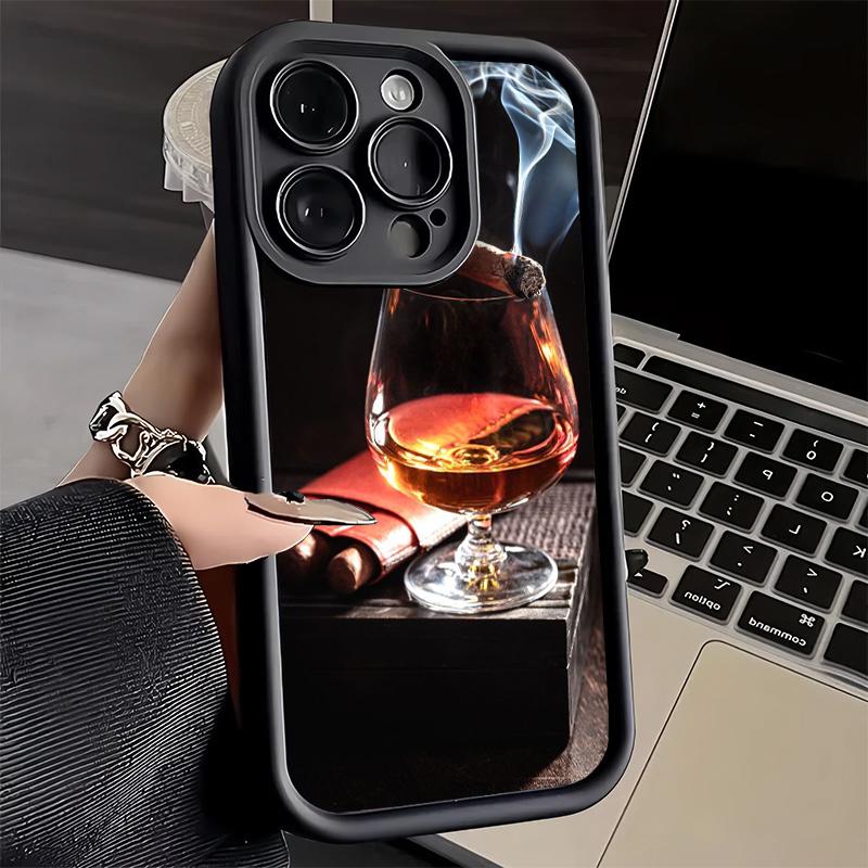 Phone Case for iPhone 17 Air 16E 15 16 Pro Max Cigar Whiskey Ice Drink Cover 14 Plus 13 12 Mini Soft Shell Silicone Fundas
