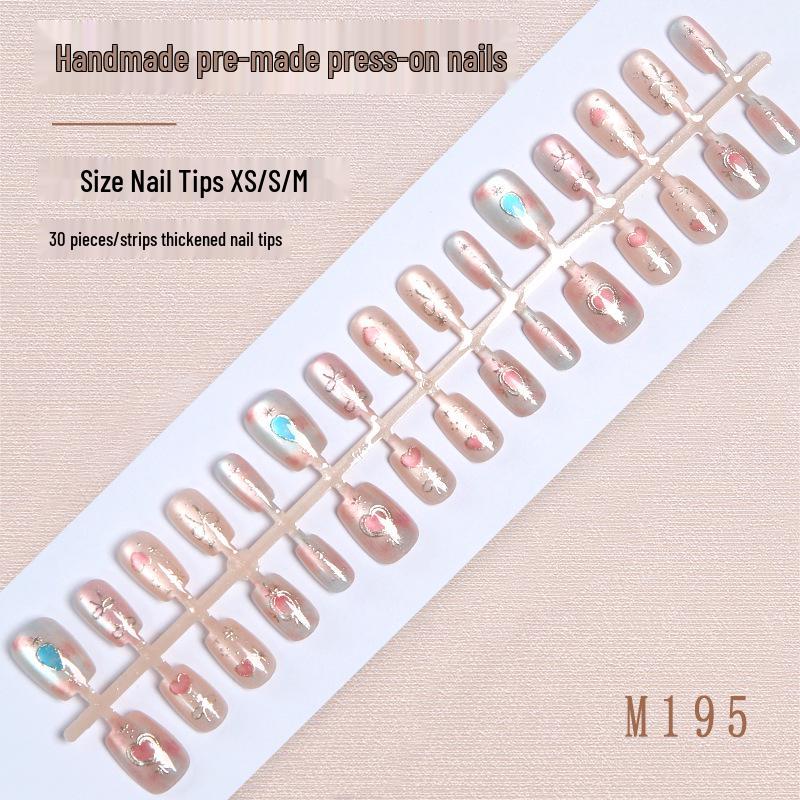 

Милые наклейки для ногтей в стиле кошачий глаз с полосками и бантом - 30 носибельных типсов ручной работы