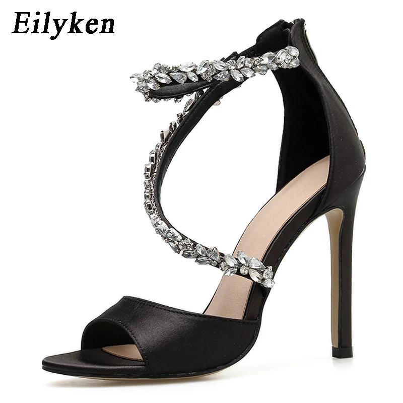 Fashion Summer Fashion High Heel Sandals Women's Sandals Rhinestone Crystal Heel Ladies Shoes 11CM Zipper Design Party Open-toed Sandals