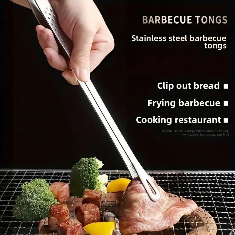 2pcs stainless steel multi-purpose food tongs, heat-resistant. Ideal for BBQ, baking, camping and daily kitchen use.