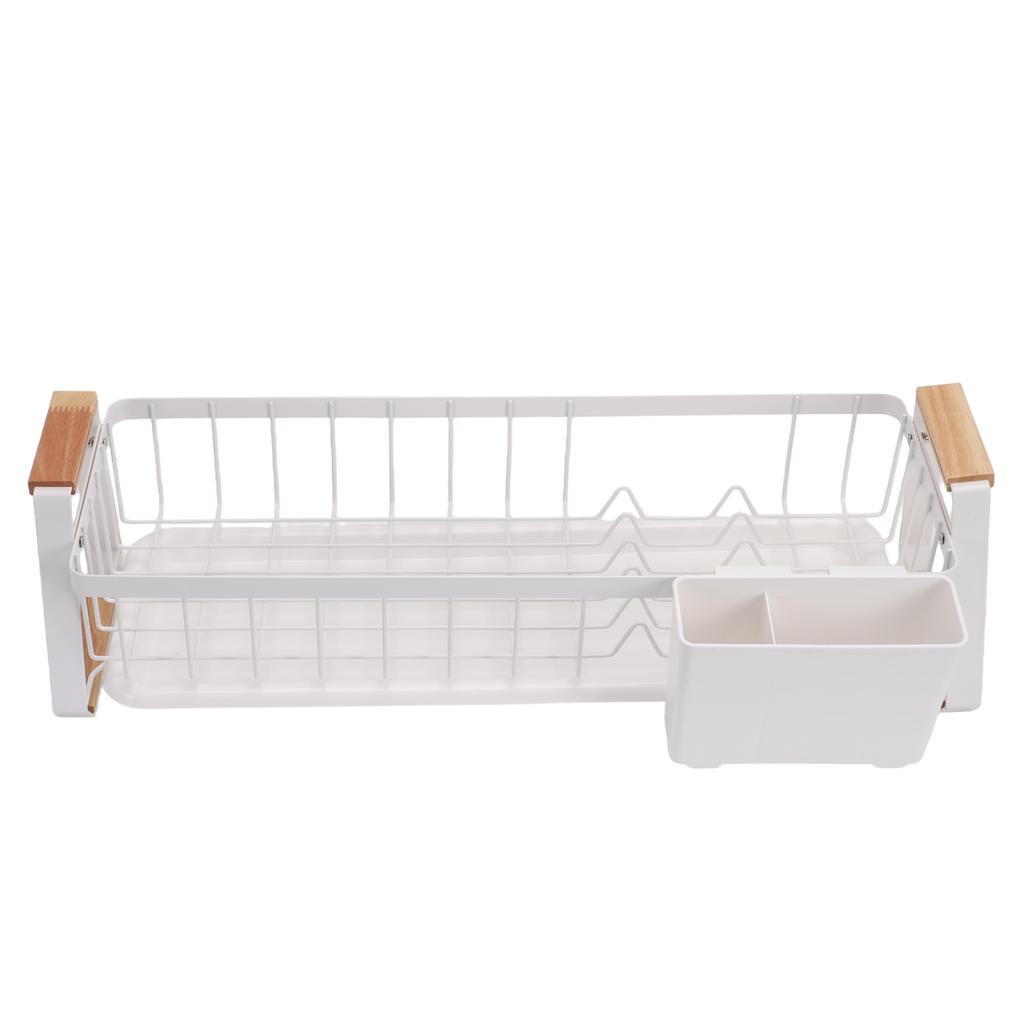 Dish Rack and Drain Board Kitchen Plate Cup Dish Drying Rack Tray Cutlery Dish Drainer with Wood Handle