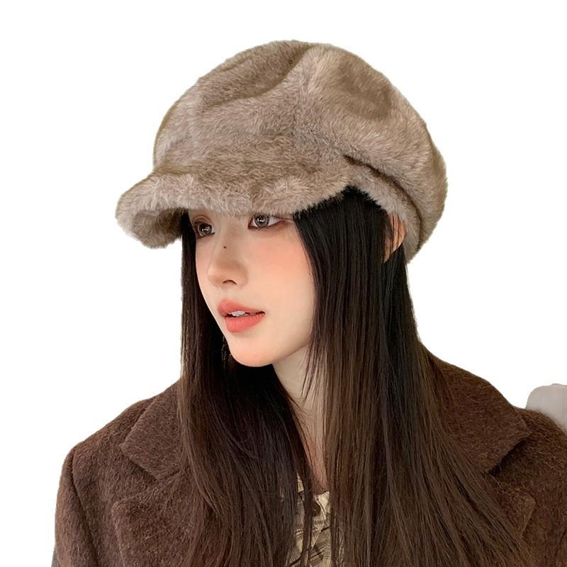 Korean Winter Hat for Women's Thickened Warm Baseball Cap Showing Face Small High end Plush Hat Fashionable and Versatile Octagonal Hat