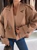 Women's Solid Color Casual Loose Long Sleeve Woolen Overcoat