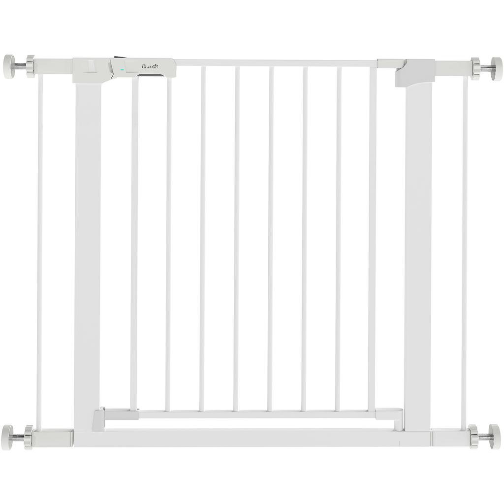 Door Gate, Tool-Free Installation, Adjustable Width 76-97 Cm, One-Handed Opening, Metal, White, 76 Cm High