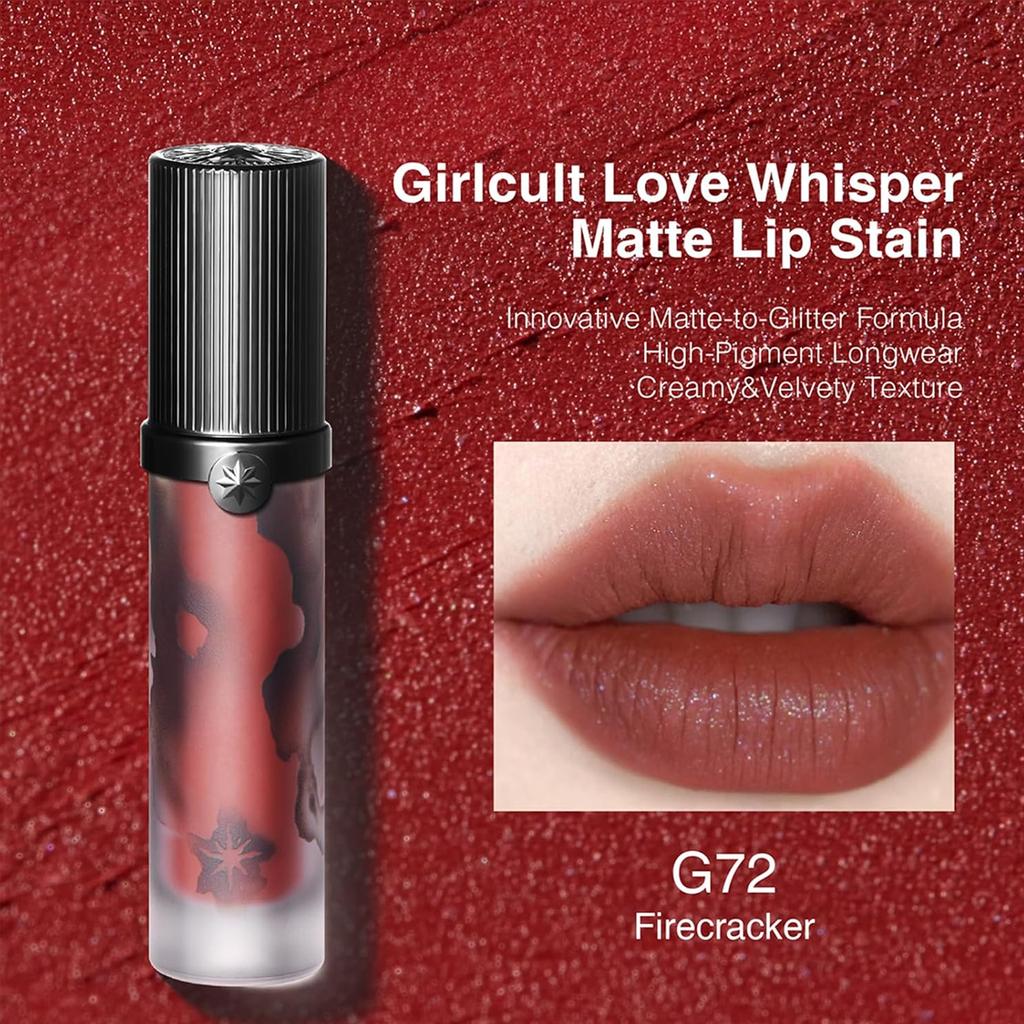 Girlcult Love Whisper Matowy Płynny Szminka Aksamitnie Miękki Matowy Tint do Ust Lekki Nie Wysuszający Długotrwały Wykończenie Soft Focus do Odważnego Codziennego Makijażu Prezent