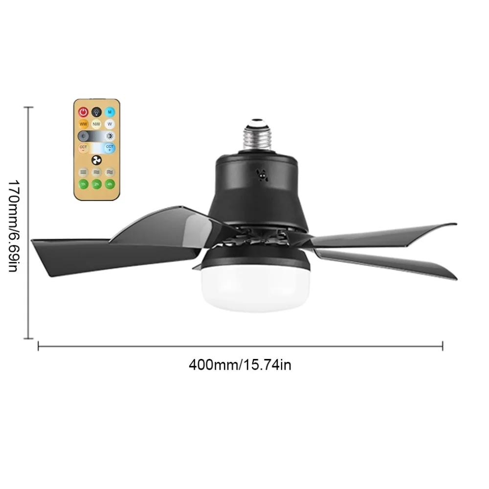 Socket Fan Light E27 Base Wireless Remote Control LED Bulb Ceiling Fan Dimmable Quiet Fan with Lamp for Bedroom Living Room