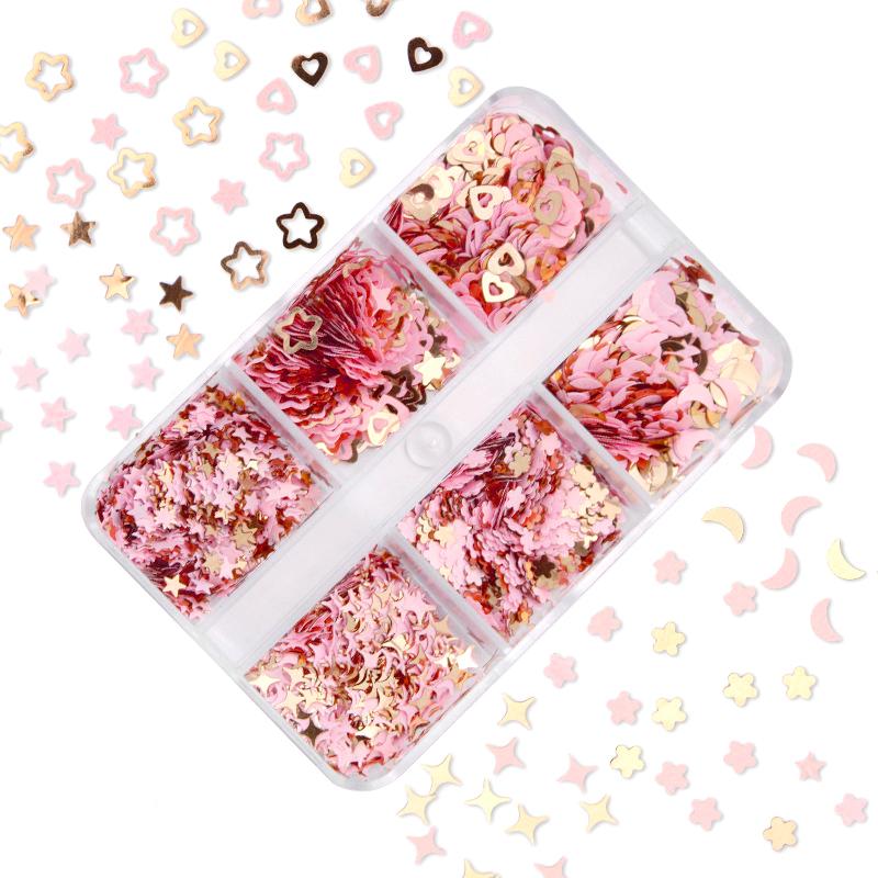 Rosa Gold Nagel Glitzer Pailletten Dekorationen Mix Stern Mond Kirschblüte Liebe Herz Flocken für Maniküre Design Nägel Zubehör