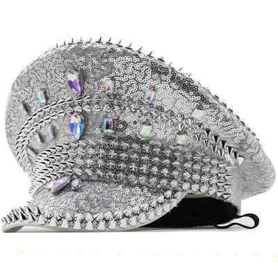 Kadın Erkek Parti Pullu Şapka Kaptan Kap Askeri Festival Glitter Rhinestone