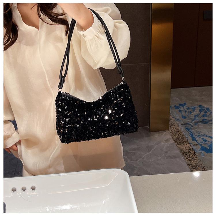 Summer New Texture Casual Foreign Sequined Shoulder Bag Personalized Ins Simple Messenger Large Capacity Baguette Bag Women's Bag
