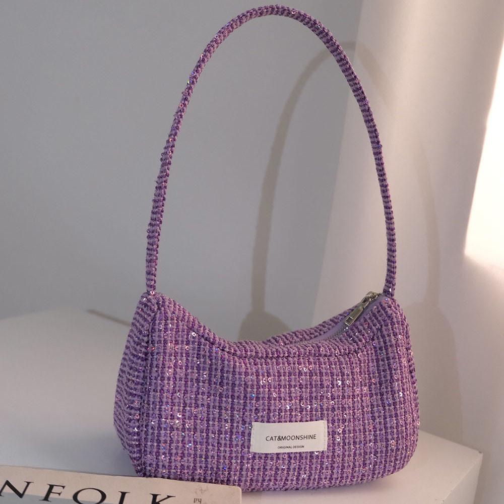 

Harajuku Purple Handbag Women Fragrance Style Knit Lightweight Y2k Underarm Bag Female Versatile Weave Shoulder Bags Aesthetic 21x12x8cm