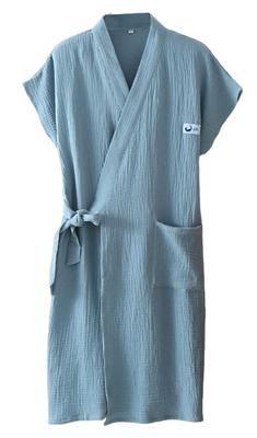 Naynfenl Gauze Pajamas Men's Women's Bathrobe Cotton After-Bath Pocketed Unisex Loungewear Jinbei Yukata Plus Size Blue 2XL