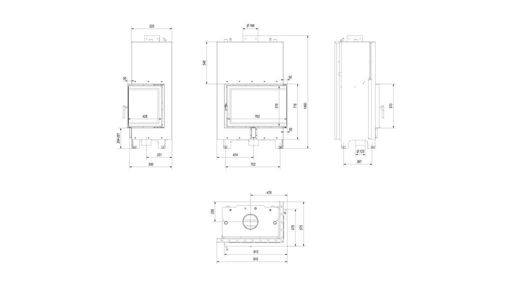 Water Heating Fireplace KRATKI MBA Right 17 kW Ø 200 Black Thermotec Lining
