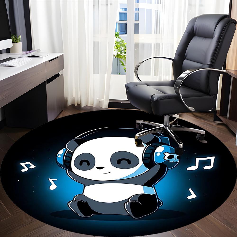 1pc Panda Beats Office Round Area Rug, Indoor Mat Suitable For Office, Under Office Chairs Bedroom Living Room Home Decor, Room Deco