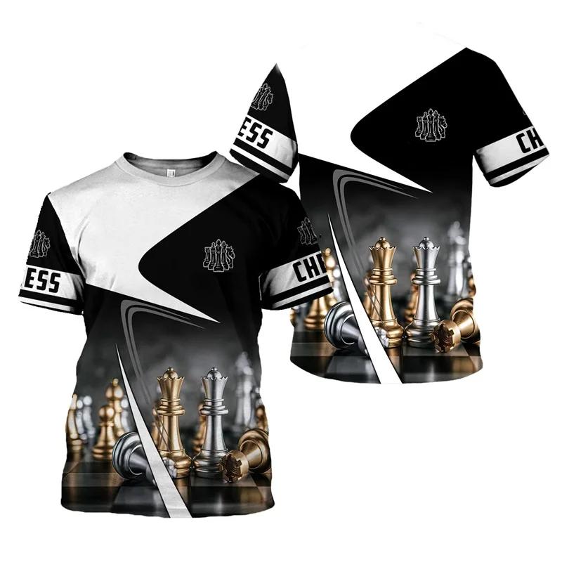 Summer Round Neck 3D Print CHESS Pattern Top Fashionable Casual Short Sleeved Men's T-shirts