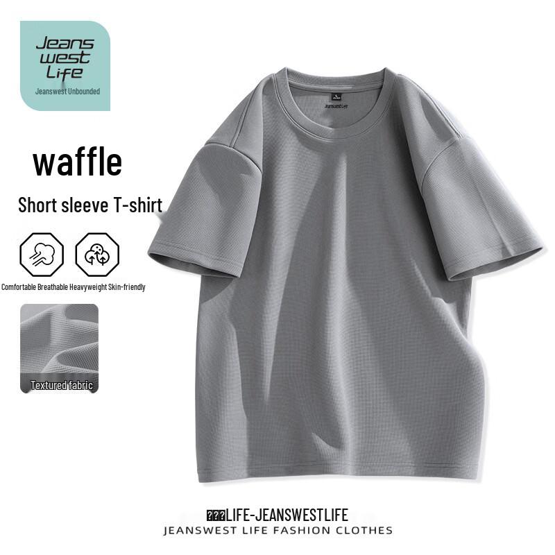 JEANSWEST LIFE Men s Waffle Knit Crew Neck T-Shirt L