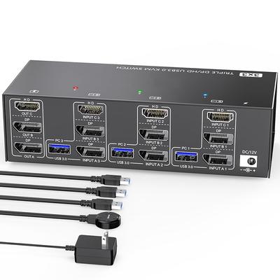 KCEVE KVM303DH přepínač HDMI kompatibilní KVM 3 vstupy 3 výstupy 8K@60Hz, 4K@144Hz tři monitory USB 3.0