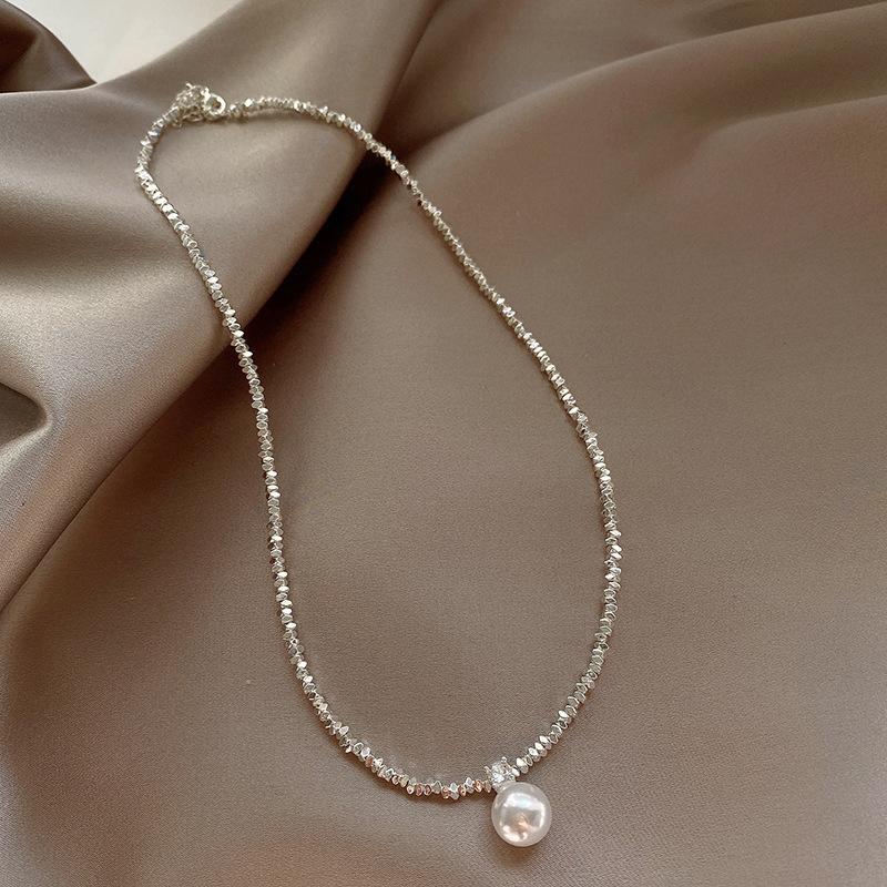 Broken silver pearl necklace Korean temperament simple design sense collarbone chain versatile necklace women