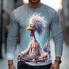 Autumn and Winter Men's Meditation Chicken 3D Printed Crew Neck Long Sleeve T-Shirt