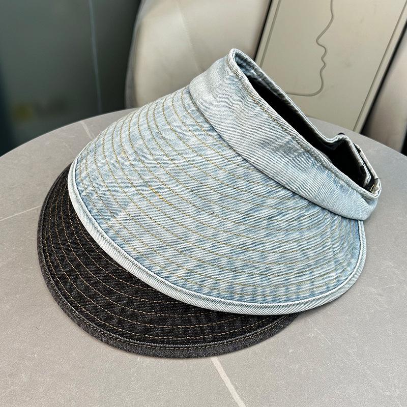 Retro simple washed denim empty top hat, large brim, sun protection, small face, versatile fisherman hat tide