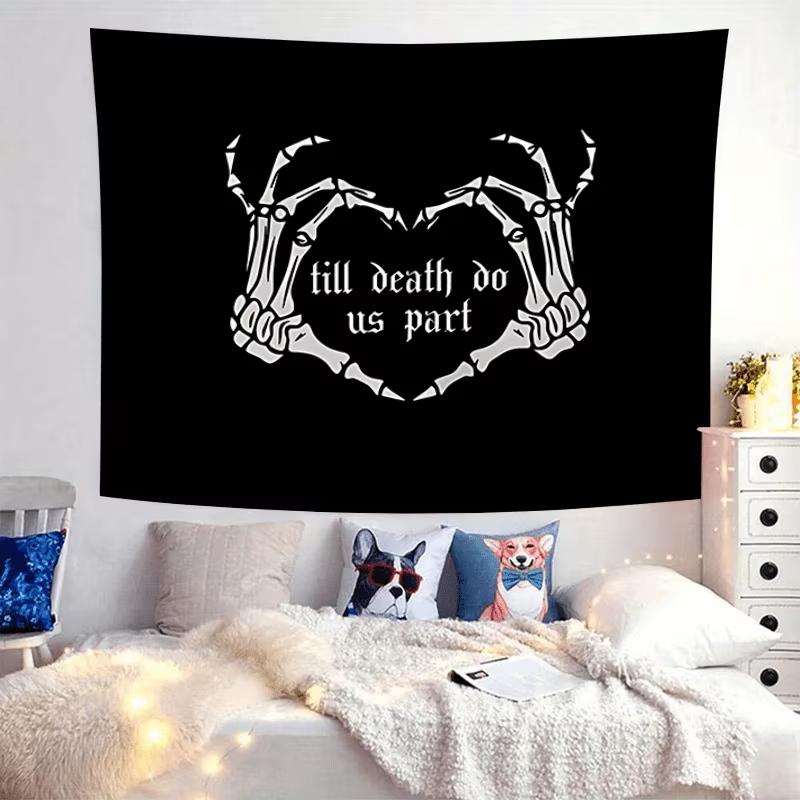 Skeleton Hand Jointed Heart Tapestry Dark Oath Gothic Style Wall Hanging for Bedroom Living Room Gothic Theme Decor