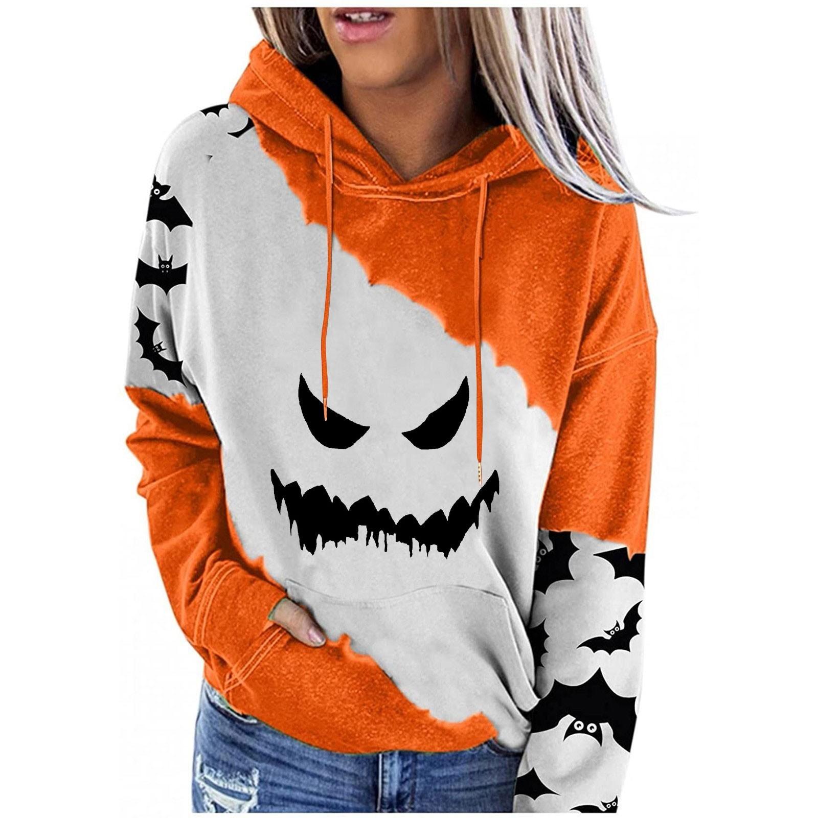 

Женский пуловер с принтом Хэллоуина, круглый вырез, заниженная линия плеча, блузка с длинными рукавами L