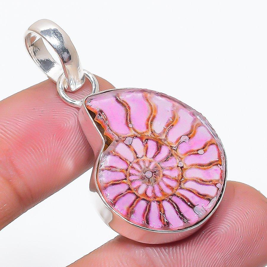 Natural Pink Ammonite Gemstone 925 Sterling Silver Jewelry Pendant 1.77 AP-14288